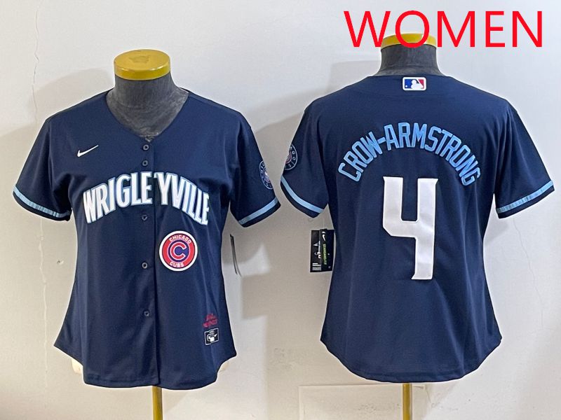 Women 2025 Chicago Cubs #4 Crow-Armstrong Blue City Edition Nike MLB Jersey style 7